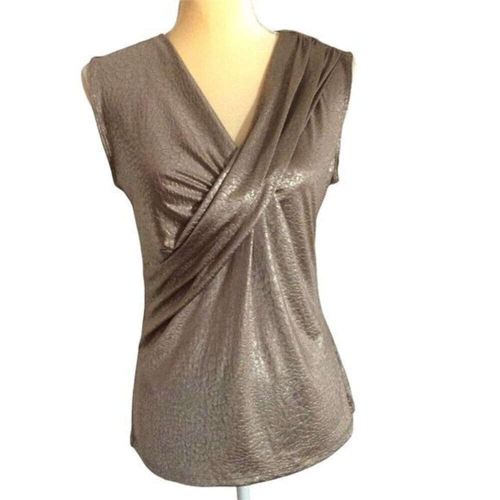 ny collection Women's Sleeveless Top Size S Brown Gold Shiny‎ - Picture 3 of 12